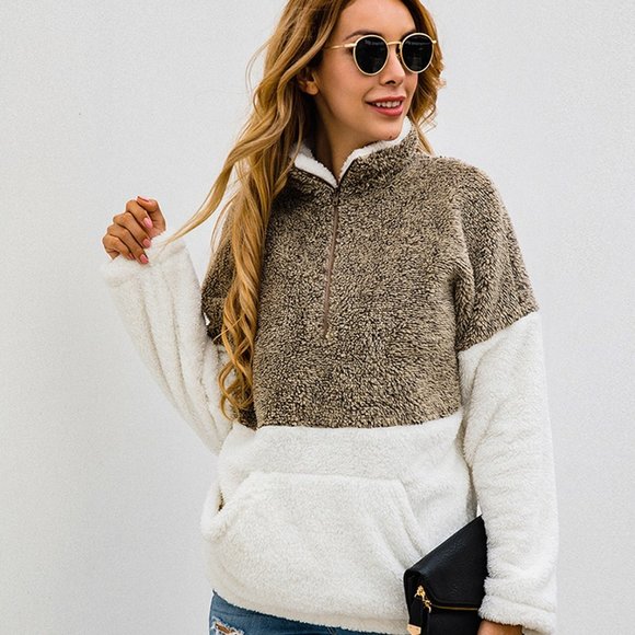 sunsparkles Tops - DONATED!!  Khaki & taupe half zip pullover cozy